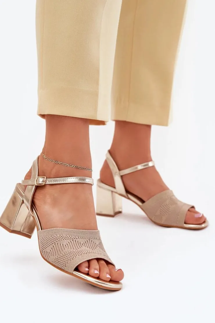 Boto Sandały Na Obcasie*Damskie Sandały Na Słupkowym Obcasie Złote Sarena Złoty