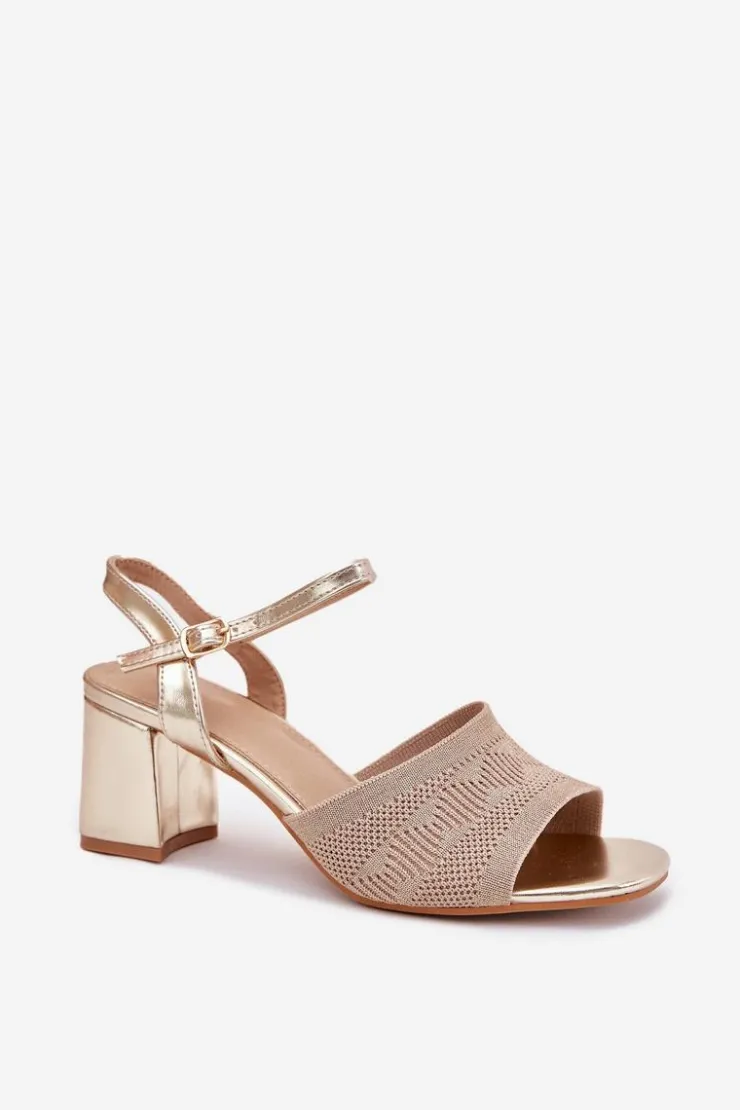 Boto Sandały Na Obcasie*Damskie Sandały Na Słupkowym Obcasie Złote Sarena Złoty