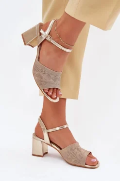 Boto Sandały Na Obcasie*Damskie Sandały Na Słupkowym Obcasie Złote Sarena Złoty