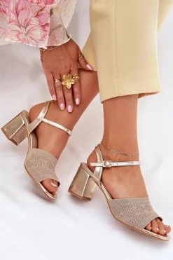 Boto Sandały Na Obcasie*Damskie Sandały Na Słupkowym Obcasie Złote Sarena Złoty