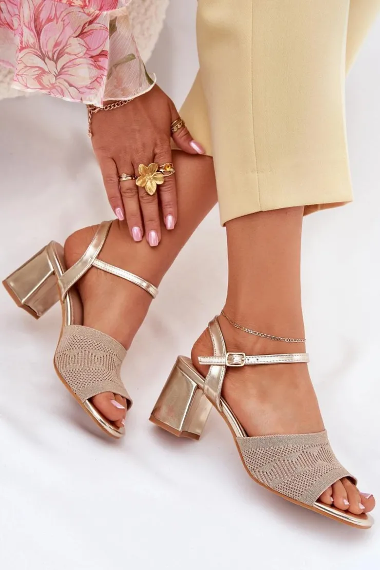 Boto Sandały Na Obcasie*Damskie Sandały Na Słupkowym Obcasie Złote Sarena Złoty