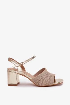 Boto Sandały Na Obcasie*Damskie Sandały Na Słupkowym Obcasie Złote Sarena Złoty