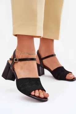 Hot Boto Damskie Sandały Na Słupkowym Obcasie Czarne Sarena Czarny