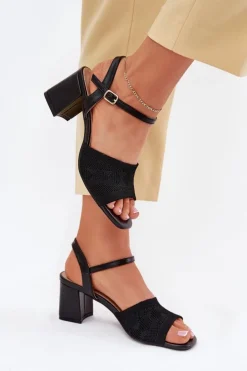 Hot Boto Damskie Sandały Na Słupkowym Obcasie Czarne Sarena Czarny