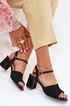 Hot Boto Damskie Sandały Na Słupkowym Obcasie Czarne Sarena Czarny