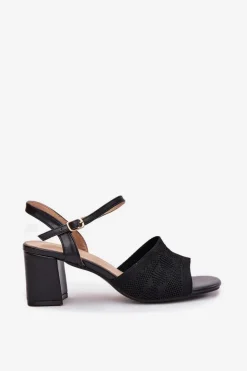 Hot Boto Damskie Sandały Na Słupkowym Obcasie Czarne Sarena Czarny