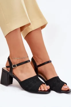 Hot Boto Damskie Sandały Na Słupkowym Obcasie Czarne Sarena Czarny