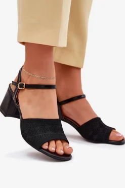 Hot Boto Damskie Sandały Na Słupkowym Obcasie Czarne Sarena Czarny