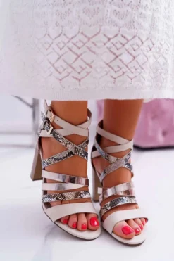 Damskie Boto Damskie Sandały Na Słupku Eleganckie Z Paskami Beżowe Villey