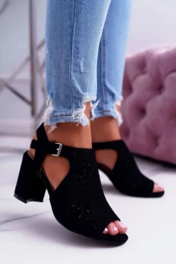 Damskie Boto Damskie Sandały Na Słupku Peep Toe Czarne Olenia