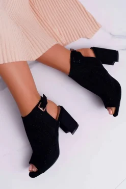 Damskie Boto Damskie Sandały Na Słupku Peep Toe Czarne Florina