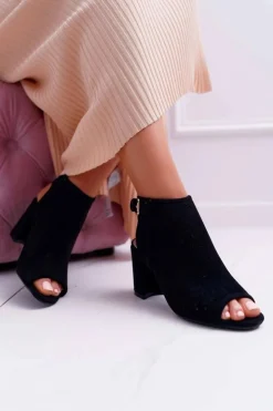 Damskie Boto Damskie Sandały Na Słupku Peep Toe Czarne Florina