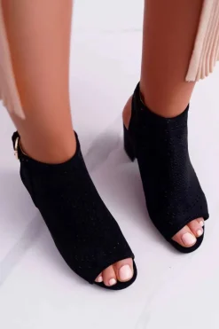 Damskie Boto Damskie Sandały Na Słupku Peep Toe Czarne Florina