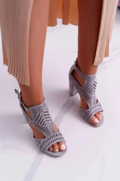 Damskie Boto Damskie Sandały Na Słupku Peep Toe Szare Carmelita
