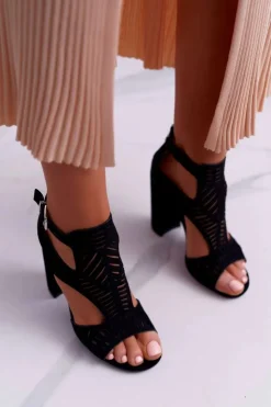 Sale Boto Damskie Sandały Na Słupku Peep Toe Czarne Carmelita