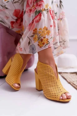 New Boto Damskie Sandały Na Słupku Peep Toe Żółte Nevienna