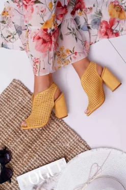 New Boto Damskie Sandały Na Słupku Peep Toe Żółte Nevienna