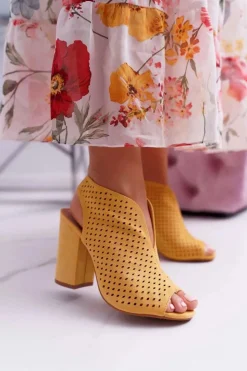 New Boto Damskie Sandały Na Słupku Peep Toe Żółte Nevienna