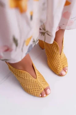 New Boto Damskie Sandały Na Słupku Peep Toe Żółte Nevienna