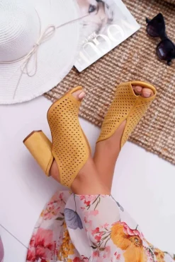 New Boto Damskie Sandały Na Słupku Peep Toe Żółte Nevienna