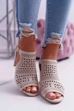 Boto Sandały Na Obcasie*Damskie Sandały Na Słupku Peep Toe Beżowe Olenia