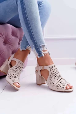 Boto Sandały Na Obcasie*Damskie Sandały Na Słupku Peep Toe Beżowe Olenia