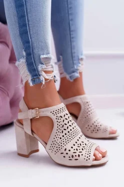 Boto Sandały Na Obcasie*Damskie Sandały Na Słupku Peep Toe Beżowe Olenia