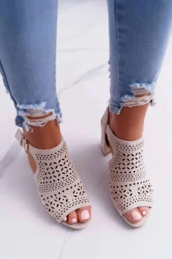 Boto Sandały Na Obcasie*Damskie Sandały Na Słupku Peep Toe Beżowe Olenia