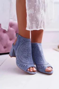 Boto Sandały Na Obcasie*Damskie Sandały Na Słupku Peep Toe Błękitne Florina