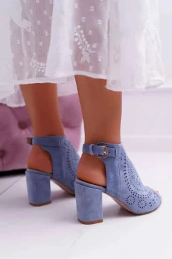 Boto Sandały Na Obcasie*Damskie Sandały Na Słupku Peep Toe Błękitne Florina