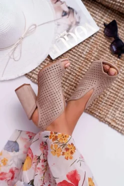 Boto Sandały Na Obcasie*Damskie Sandały Na Słupku Peep Toe Beżowe Nevienna