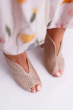 Boto Sandały Na Obcasie*Damskie Sandały Na Słupku Peep Toe Beżowe Nevienna