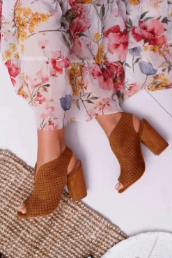 Clearance Boto Damskie Sandały Na Słupku Peep Toe Camel Nevienna