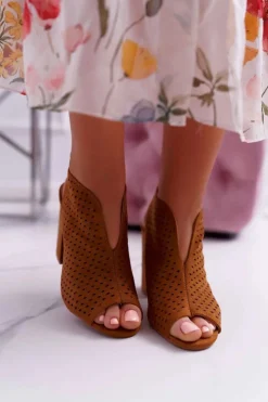 Clearance Boto Damskie Sandały Na Słupku Peep Toe Camel Nevienna