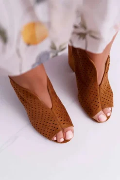 Clearance Boto Damskie Sandały Na Słupku Peep Toe Camel Nevienna