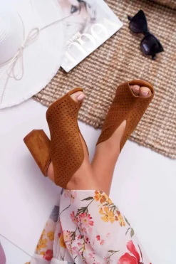 Clearance Boto Damskie Sandały Na Słupku Peep Toe Camel Nevienna