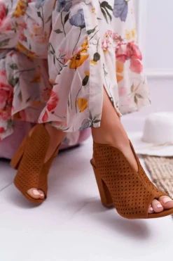 Clearance Boto Damskie Sandały Na Słupku Peep Toe Camel Nevienna