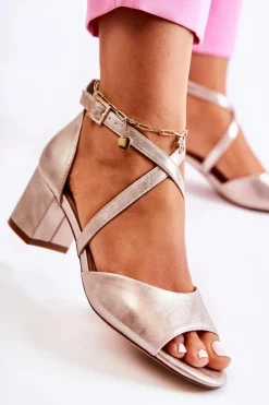 Damskie Buty Sergio Leone Damskie Sandały Na Słupku Sergio Leone SK825 Złote Satynowe