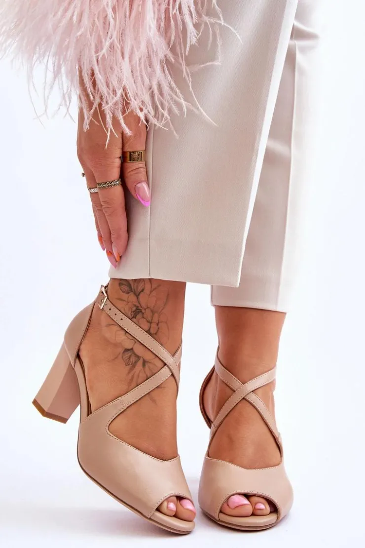 Sale Buty Sergio Leone Damskie Sandały Na Słupku Sergio Leone SK864 Ciemnobeżowe