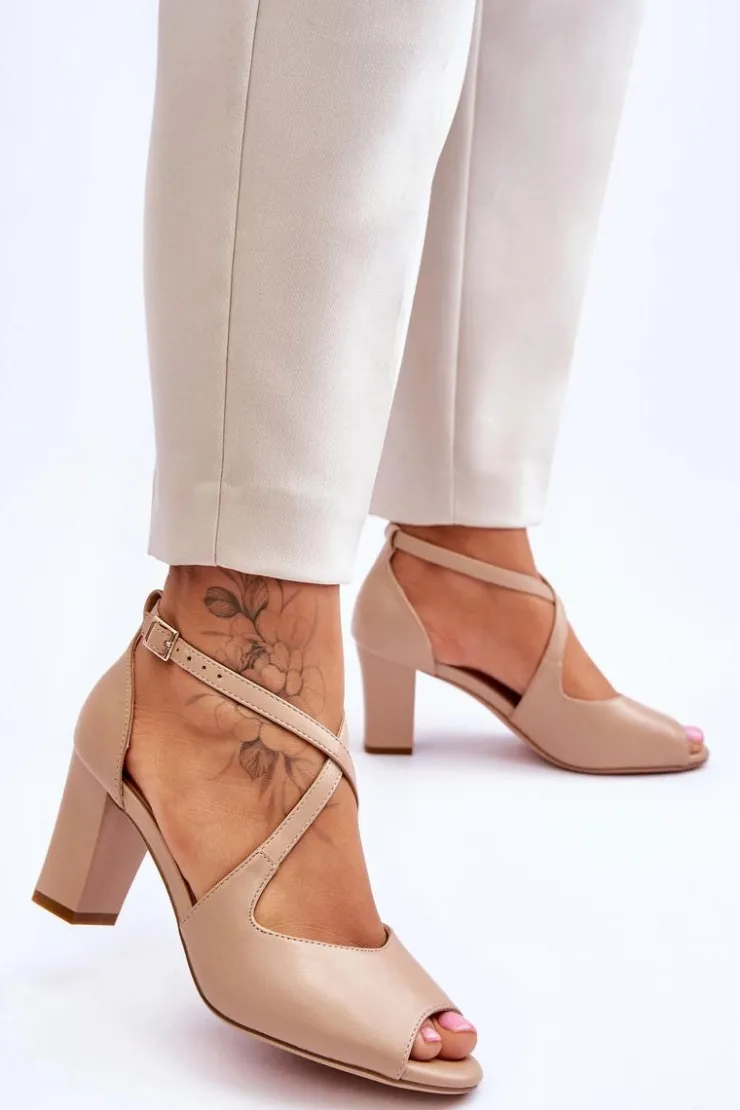 Sale Buty Sergio Leone Damskie Sandały Na Słupku Sergio Leone SK864 Ciemnobeżowe