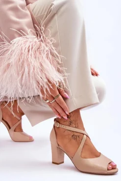 Sale Buty Sergio Leone Damskie Sandały Na Słupku Sergio Leone SK864 Ciemnobeżowe