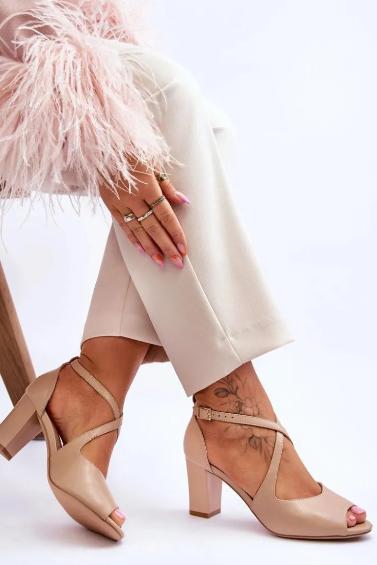 Sale Buty Sergio Leone Damskie Sandały Na Słupku Sergio Leone SK864 Ciemnobeżowe