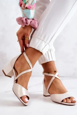 Damskie Buty Sergio Leone Damskie Sandały Na Słupku Sergio Leone SK825 Jasnobeżowe