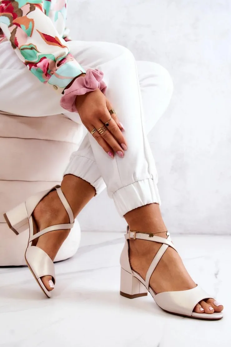 Damskie Buty Sergio Leone Damskie Sandały Na Słupku Sergio Leone SK825 Jasnobeżowe