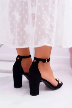 Damskie buty S.Barski Damskie Sandały Na Słupku Z Perełkami Czarne Renes