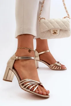 Evento Sandały Na Słupku|Sandały Na Obcasie*Damskie Sandały Na Słupku Złote Pyrrette