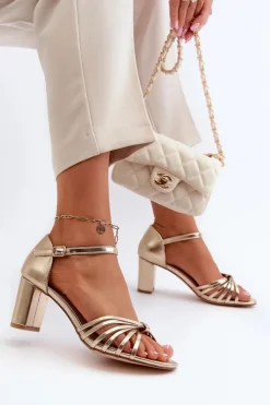 Evento Sandały Na Słupku|Sandały Na Obcasie*Damskie Sandały Na Słupku Złote Pyrrette
