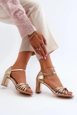 Evento Sandały Na Słupku|Sandały Na Obcasie*Damskie Sandały Na Słupku Złote Pyrrette