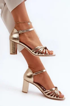 Evento Sandały Na Słupku|Sandały Na Obcasie*Damskie Sandały Na Słupku Złote Pyrrette
