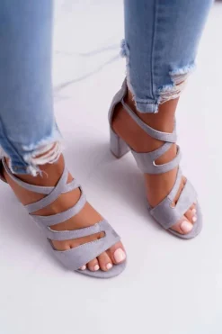 Boto Sandały Na Obcasie*Damskie Sandały Na Słupku Zamszowe Szare Lemilia